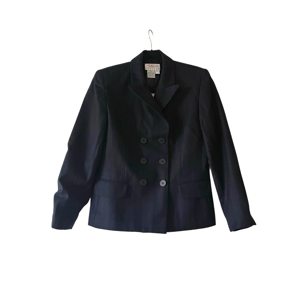 Vintage Talbots Petites Wool Pinstripe Double Breasted Blazer Navy 8P